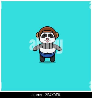 Cute Baby Panda Wearing Helmet. Character, Logo, Icon And Inspiration Design. Vector And Illustration. Stock Vector