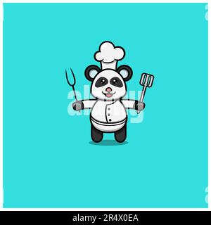 Cute Baby Panda With Chef Costume. Character, Logo, Icon And Inspiration Design. Vector And Illustration. Stock Vector