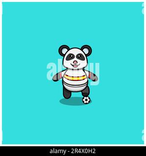 Cute Baby Panda Wearing Football Costume. Character, Logo, Icon And Inspiration Design. Vector And Illustration. Stock Vector