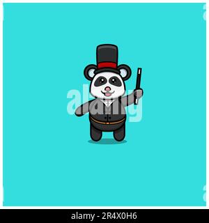 Cute Baby Panda With magician Costume. Character, Logo, Icon And Inspiration Design. Vector And Illustration. Stock Vector