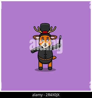 Cute Magician Baby Deer Character . Character, Mascot, Icon, and Cute Design. Vector and Illustration. Stock Vector