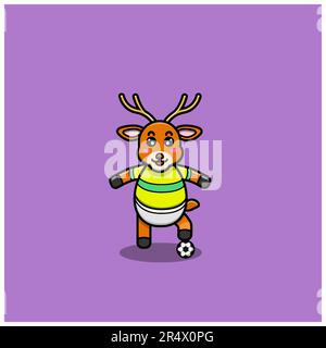 Cute Football Baby Deer Character . Character, Mascot, Icon, and Cute Design. Vector and Illustration. Stock Vector