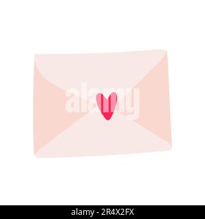 Pink envelope with blank paper in watercolor style. Love letter for Valentines day. Stock Vector