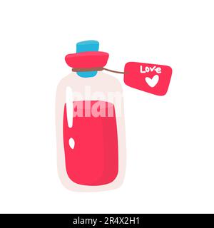 Flask with hearts icon in flat style isolated on white background. Love elixir logo. Vector illustration. Stock Vector