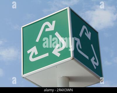 Recycling sign placed on a cube Stock Photo