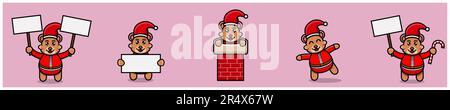 Set Of Cute Baby Bear Character With Santa Clause Costume and Various Poses. Vector and Illustration. Stock Vector