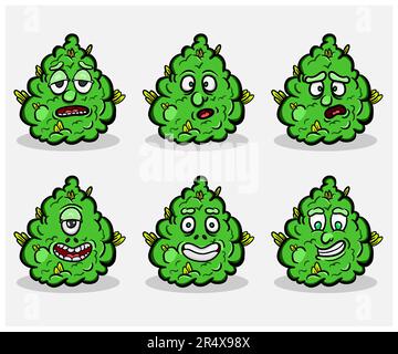 Mascot Of Cannabis Bud Expression Set. Clip Art Vector. Vector and Illustration. Stock Vector