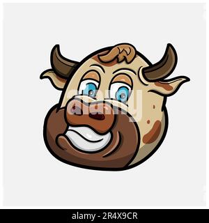 Funny Cow Head With Brown Color. Clip Art Vector. Vector and Illustration. Stock Vector