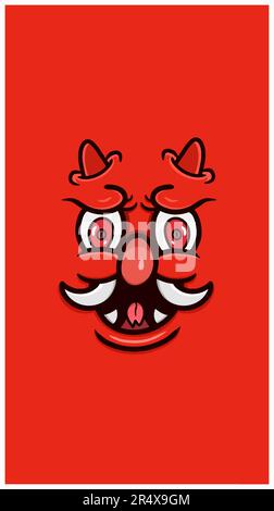 Cartoon Red Devil Face With Funny Expression For Background and Walpaper. Clip Art Vector. Vector and Illustration Stock Vector