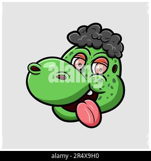 Cartoon Brachiosaurus Head With Curly Hair. Clip Art Vector. Vector and Illustration Stock Vector