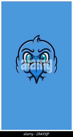 Cute Cartoon Bird Blue Face With Angry Expression. Clip Art Vector. For Background, Backdrop and Wallpaper. Vector and Illustration Stock Vector