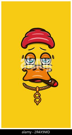 Cute Cartoon Yellow Duck Face With Relax Expression. Vector Poster Wallpaper Background. Vector and Illustration. Stock Vector