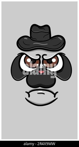 Cute Angry Panda Face With Mafia Hat. Vector Poster Wallpaper Background. Vector And Illustration. Stock Vector