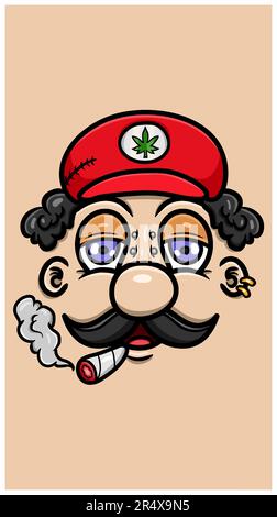 Cute Cartoon Doodle People Face With smoking and Relax Expression and Smooking. Vector Poster Wallpaper Background. Vector and Illustration. Stock Vector