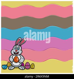 Rabbit With Eggs and Blank Space. Happy Easter Theme. Vector And Illustration. Stock Vector