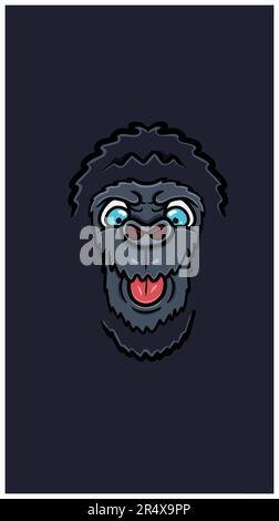 Cute Cartoon Gorilla Face With Crazy Expression. Clip Art Vector. For Background, Backdrop and Wallpaper. Vector and Illustration. Stock Vector