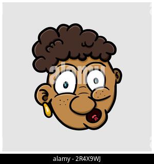 Head Curly Man Cartoon. Vector and Illustration. Stock Vector