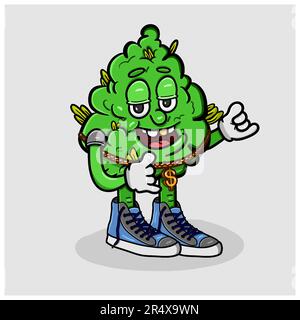 Mascot of Marijuana Cartoon With dancing and cool Style. Vector Clip Art. Vector and Illustration Stock Vector