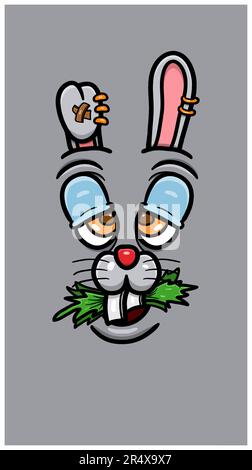 Cute Doodle Rabbit Face With Doodle Expression Eat Marijuana. Vector Poster Wallpaper Background. Vector And Illustration. Stock Vector