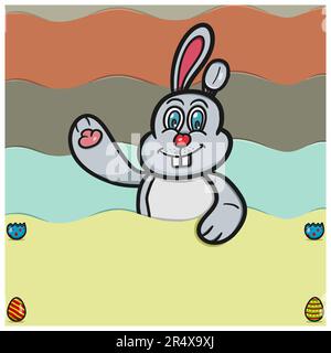 Rabbit Cartoon and Blank Space. Happy Easter Theme. Vector And Illustration. Stock Vector