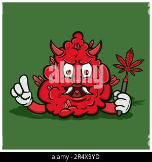 Vector Illustration Mascot cartoon character of Weed Bud Evil.Suitable for Brand, Logo, Sticker, t-shirt Design and other Product. Stock Vector