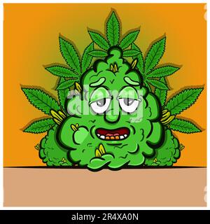 Mascot of Marijuana Cartoon With Cannabis Background. Vector Clip Art. Vector and Illustration Stock Vector