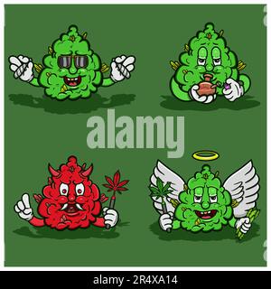 Vector Illustration Mascot cartoon character of Set Weed Bud Face. Suitable for Brand, Logo, Sticker, t-shirt Design and other Product. Stock Vector