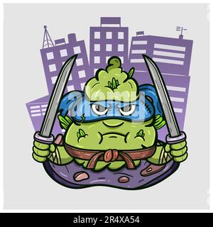 Cartoon Mascot Of  Weed Bud With Two Swords. Suitable for Brand, Label, Logo, Sticker, t-shirt Design, Wallpaper, and other Product. Vector And Illust Stock Vector