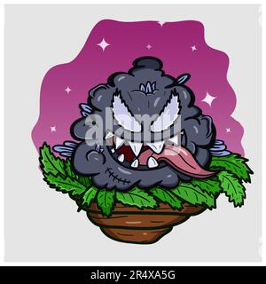 Cartoon Mascot Of Monster Black Weed Bud. Suitable for Brand, Label, Logo, Sticker, t-shirt Design, Wallpaper, and other Product. Vector And Illustrat Stock Vector