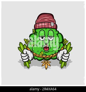 Mascot of Cool Marijuana Cartoon Bring Cannabis. Vector Clip Art. Vector and Illustration Stock Vector