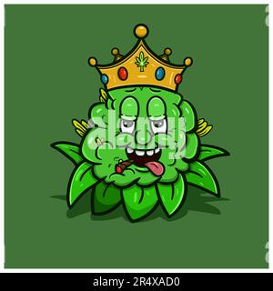 Cartoon Mascot Of Weed Bud Wearing Crown. Suitable for Brand, Logo, Sticker, t-shirt Design and other Product. Vector And Illustration Stock Vector