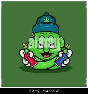 Cartoon Mascot Of  Weed Bud With Spray Paint. Vector And Illustration Stock Vector