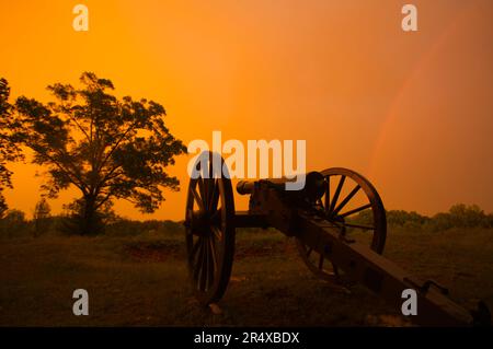 Lightning and a cannon at the Fredericksburg battlefield, Virginia, USA; Fredericksburg, Virginia, United States of America Stock Photo