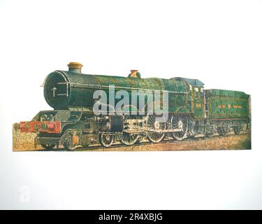 Vintage 1930's Art Deco Chad Valley G.W.R. King George V. steam train wooden jigsaw puzzle. Stock Photo