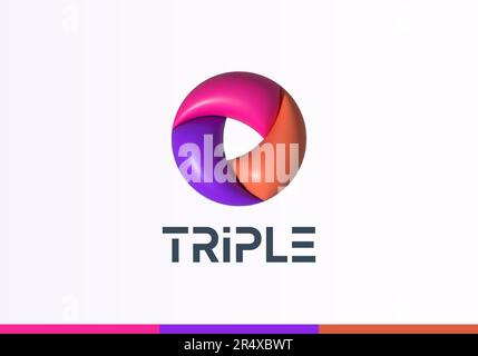 Inflated 3D Vector Ribbon Rotation Loop Circle. Abstract Vector Logo Template. Modern Geometry Infinity Swirl Sign with Triple Colorful Intertwined Stock Vector