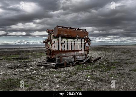 Abandoned ship engine on beach near Bear Cove, Newfoundland, Canada; Newfoundland and Labrador, Canada Stock Photo