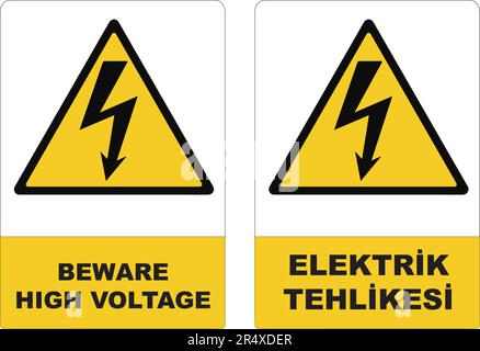 Beware High Voltage Symbol Sign Print Ready. Electric Hazard Warning Sign on White Background. Stock Vector