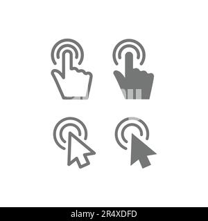 Mouse hand and arrow click line and fill vector icon set. Cursor clicking outline icons. Stock Vector