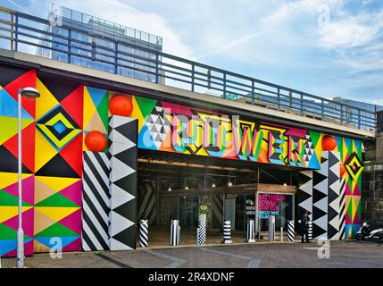 London Wandsworth colourful entrance to Battersea Power Station Circus West Village Stock Photo