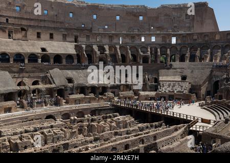 Rome, Italy. 30th May, 2023. The gallery between the 2nd and 3rd order and the entire north façade of the Colosseum underwent extensive surface restoration and structural consolidation between 2021 and 2023. Since June 2023 a new panoramic lift allows the connection between the 1st order and the gallery.Rome, May 30th, 2023. Credit: Insidefoto di andrea staccioli/Alamy Live News Stock Photo