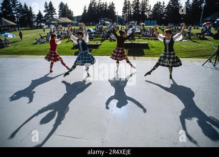 Dancers at a Gaelic mod held at Gaelic College on Cape Breton Island, Nova Scotia, Canada Stock Photo