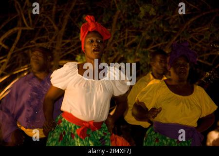 Folk and Cultural Group perform song and dance at a resort in Jamaica; Montego Bay, Jamaica, West Indies Stock Photo