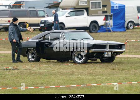 FINOWFURT, GERMANY - MAY 06, 2023: The mid-size car Dodge Charger R/T (B-body), 1972. Race festival 2023. Season opening. Stock Photo