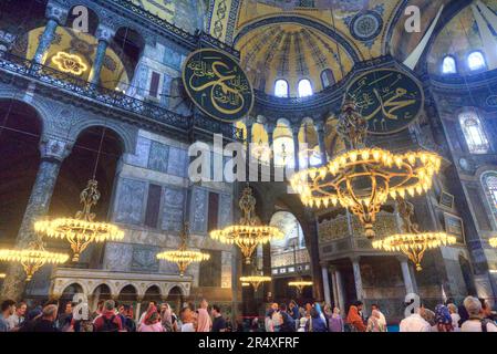 Interior of Hagia Sophia Grand Mosque, 360 AD, UNESCO World Heritage Site; Istanbul, Turkey Stock Photo