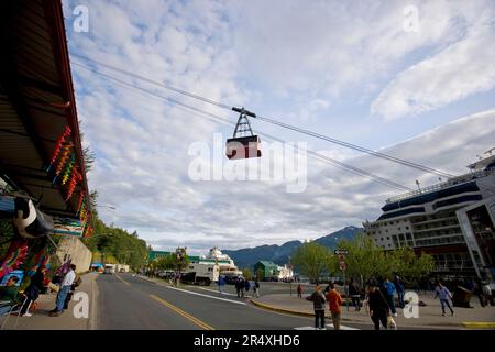 Aerial tram and cruise ships docked in Juneau, Alaska, USA; Juneau, Alaska, United States of America Stock Photo