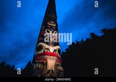 Tlingit totem pole in Sitka National Historical Park, Alaska, USA; Alaska, United States of America Stock Photo