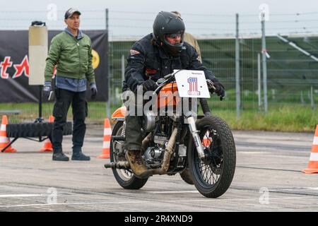 FINOWFURT, GERMANY - MAY 06, 2023: Motorcycle racer on the pit-lane. Start race. Race festival 2023. Season opening. Stock Photo