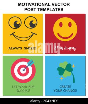 Motivational Vector Post Templates. 4 Different Vector Social Media Vector Design. Stock Vector