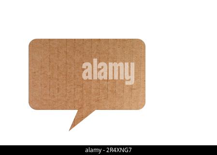 Cardboard box speech bubble against white background, 2D illustration Stock Photo