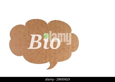 Speech bubble made of cardboard with the imprint "Bio", translation "Organic", 2d-illustration Stock Photo